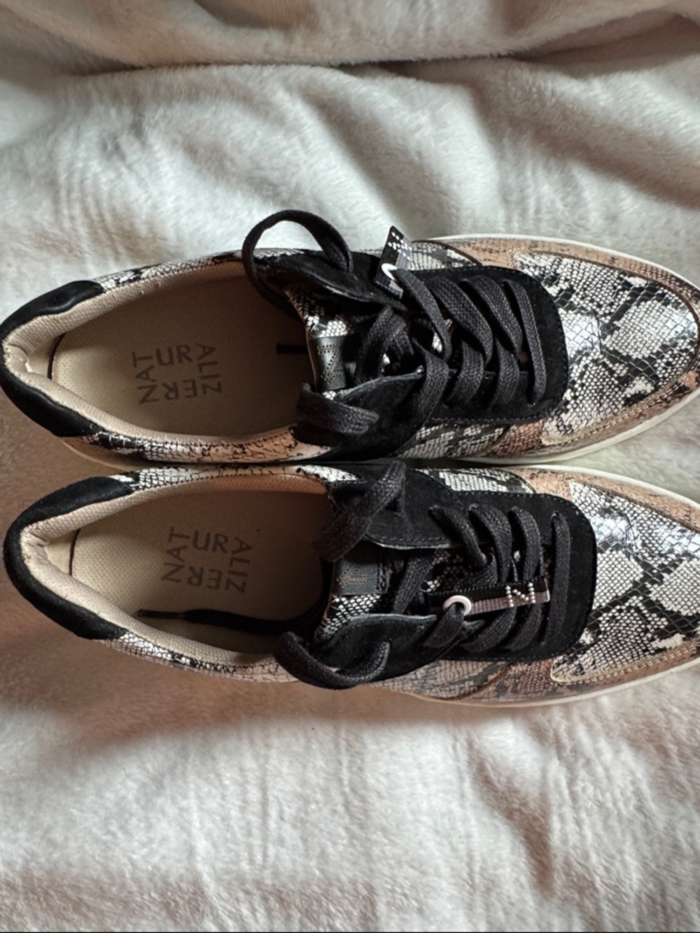 Naturalizer Black and Cream Snake-Print Lace-Up Sneakers